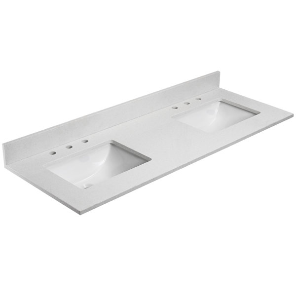 PROOX 72'' Quartz Stone Double Vanity Top with Sink and 3 Faucet Holes